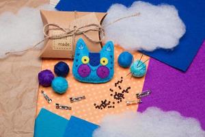 beautiful animal face brooches close up, hand sewn and accessories photo