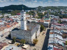 Lviv, Ukraine, panorama, downtown bird's-eye view, the historical part of the city, of drone photo