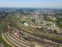 Ukraine, Lviv, railway station, train station, from quadcopter, drone photo