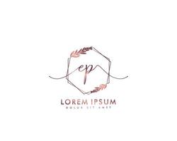 Initial EP Feminine logo beauty monogram and elegant logo design, handwriting logo of initial signature, wedding, fashion, floral and botanical with creative template vector