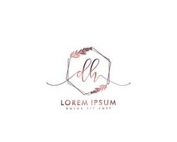 Initial DH Feminine logo beauty monogram and elegant logo design, handwriting logo of initial signature, wedding, fashion, floral and botanical with creative template vector