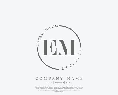 Initial EM Feminine logo beauty monogram and elegant logo design, handwriting logo of initial signature, wedding, fashion, floral and botanical with creative template