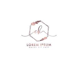 Initial EK Feminine logo beauty monogram and elegant logo design, handwriting logo of initial signature, wedding, fashion, floral and botanical with creative template vector