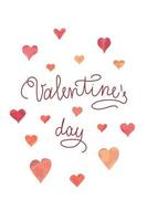 Vertical greeting card with hearts and lettering Valentines Day. Vector illustration