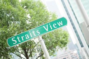 Straits View road sign and buildings photo