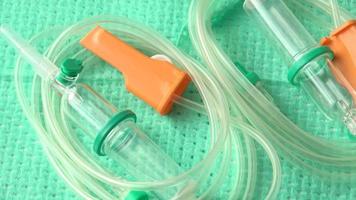 Disposable infusion set on green background video