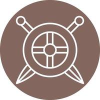 Two Swords And Shield Line Circle Background Icon vector