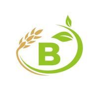 logotipo de agricultura de letra b y diseño de símbolo de logotipo de agricultura vector