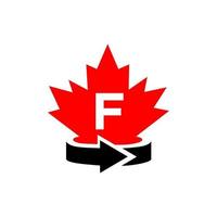 Letter F Canadian Maple Logo Design Template. Red Maple Canadian Logotype vector