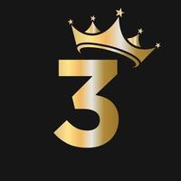Letter 3 Crown Logo for Beauty, Fashion, Star, Elegant, Luxury Sign vector