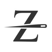 Initial Letter Z Tailor Logo, Needle and Thread Combination for Embroider, Textile, Fashion, Cloth, Fabric Template vector