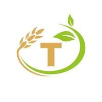 letra t logotipo de agricultura y diseño de símbolo de logotipo de agricultura vector