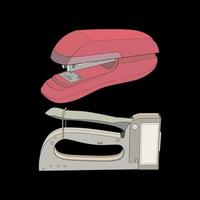 Set of stapler in vector art style, isolated on black background. stapler in vector art style for coloring book.