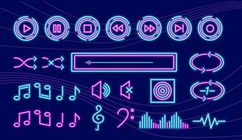 Set of vector glowing music, sound and record icons for web, apps, mobile mp3 players etc.