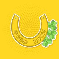 Horseshoe and Clover for Good Luck St Patricks Day Sticker Pop Art Groovy Funny vector