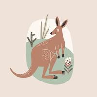 lindo canguro australiano, ilustración de vector de estilo de dibujos animados.