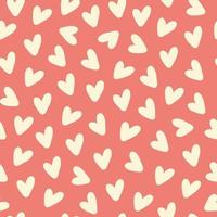 Seamless pattern with small beige hearts on a red background. Vector print for wallpaper, fabric, textile design, wrapping paper.