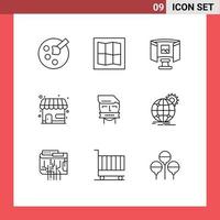 9 User Interface Outline Pack of modern Signs and Symbols of terrorism opponent technology mouth store Editable Vector Design Elements