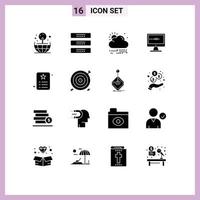 16 Universal Solid Glyphs Set for Web and Mobile Applications id lcd wind screen ad Editable Vector Design Elements