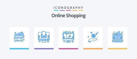 Online Shopping Blue 5 Icon Pack Including marketing. cash. cart. money. hand. Creative Icons Design vector