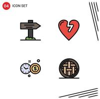 Modern Set of 4 Filledline Flat Colors and symbols such as direction dinner heart attack clock holiday Editable Vector Design Elements