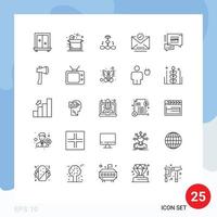 Mobile Interface Line Set of 25 Pictograms of letter check mark flowchart workflow scheme Editable Vector Design Elements