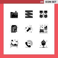 Group of 9 Solid Glyphs Signs and Symbols for right arrow lan rate business Editable Vector Design Elements