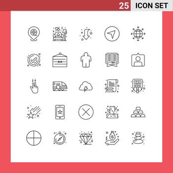 Set of 25 Vector Lines on Grid for world global down connection map Editable Vector Design Elements