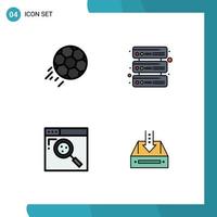 Group of 4 Modern Filledline Flat Colors Set for soccer internet kick servers web Editable Vector Design Elements