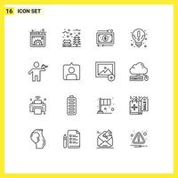 Stock Vector Icon Pack of 16 Line Signs and Symbols for knowledge idea tree about management Editable Vector Design Elements