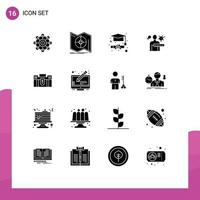 User Interface Pack of 16 Basic Solid Glyphs of business stages navigation health check virus Editable Vector Design Elements