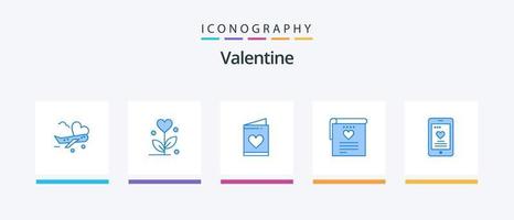 paquete de íconos de san valentín azul 5 que incluye amor. corazón. tarjeta. boda. expediente. diseño de iconos creativos vector