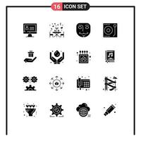 Universal Icon Symbols Group of 16 Modern Solid Glyphs of ecommerce hand face gift music Editable Vector Design Elements