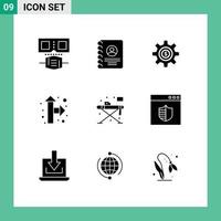 Group of 9 Solid Glyphs Signs and Symbols for iron home wheel right up direction Editable Vector Design Elements