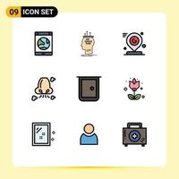 Universal Icon Symbols Group of 9 Modern Filledline Flat Colors of health air process mark pin Editable Vector Design Elements