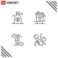 Set of 4 Modern UI Icons Symbols Signs for dollar return glass box karaoke Editable Vector Design Elements