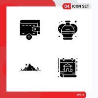 Universal Icon Symbols Group of 4 Modern Solid Glyphs of money hill pottery paint tree Editable Vector Design Elements