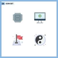 Modern Set of 4 Flat Icons Pictograph of system pin cpu play target Editable Vector Design Elements