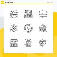 Set of 9 Commercial Outlines pack for building time direction stopwatch location Editable Vector Design Elements