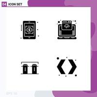 Modern Set of 4 Solid Glyphs and symbols such as banking bottle cloud online arrows Editable Vector Design Elements