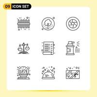 Set of 9 Modern UI Icons Symbols Signs for audit loss aperture law photo Editable Vector Design Elements