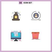 Editable Vector Line Pack of 4 Simple Flat Icons of bag cart finance returning visiter online shopping Editable Vector Design Elements