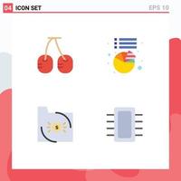 Mobile Interface Flat Icon Set of 4 Pictograms of cherry document chart bank board Editable Vector Design Elements