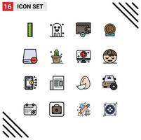 Pack of 16 creative Flat Color Filled Lines of drive computers delete target money Editable Creative Vector Design Elements