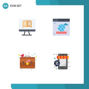 4 concepto de icono plano para sitios web móviles y aplicaciones computadora amor bolsa de navegador elementos de diseño vectorial editables en línea vector