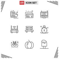 9 Universal Outlines Set for Web and Mobile Applications bench internet computer network router Editable Vector Design Elements