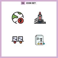 Editable Vector Line Pack of 4 Simple Filledline Flat Colors of global political padlock games fork truck Editable Vector Design Elements