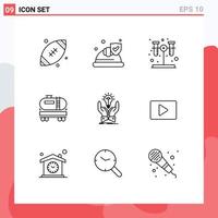 Pictogram Set of 9 Simple Outlines of creative idea chemistry construction dumpper Editable Vector Design Elements