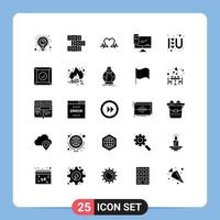 25 Universal Solid Glyphs Set for Web and Mobile Applications heart sign server love pc monitor Editable Vector Design Elements