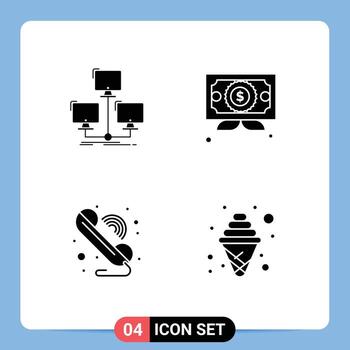 Modern Set of 4 Solid Glyphs and symbols such as database call network certificate phone Editable Vector Design Elements